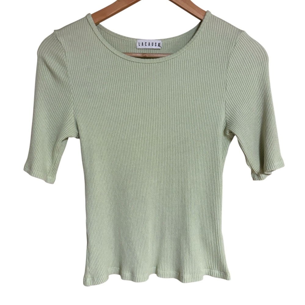 LACAUSA Fava Green Fitted Ribbed T-Shirt